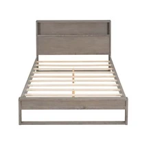 Platform Bed with Storage Headboard,Sockets and USB Ports,Full Size Platform Bed,Antique Gray - Xám - Xem 4