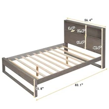 Platform Bed with Storage Headboard,Sockets and USB Ports,Full Size Platform Bed,Antique Gray - Xám - Xem 2