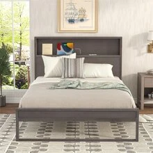 Platform Bed with Storage Headboard,Sockets and USB Ports,Full Size Platform Bed,Antique Gray - Xám - Xem 5