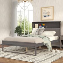 Platform Bed with Storage Headboard,Sockets and USB Ports,Full Size Platform Bed,Antique Gray - Xám - Xem 9