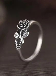 一枚玫瑰花戒指，女士款式，适合婚礼、订婚、周年纪念、情人节等场合，也可作为礼物送给妈妈或母亲节礼物。 - 銀色 - 查看 2