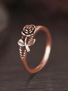 1入組玫瑰花朵戒指適合女士適合婚禮訂婚週年紀念日首飾類情人節禮品 - 玫瑰金 - 查看 2