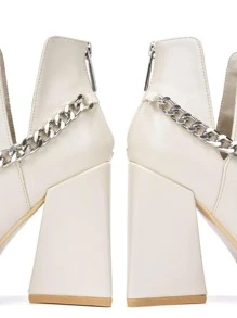 Women's  Pointy Toe Block Heel Ankle Booties - Single Pointy Toe Suede High Heel For Casual Fridays - trắng - Xem 4