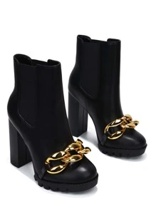 Women's  Round Toe High Heel Lug Booties - Lug Round Toe Ultra High Heel For Casual Fridays - 黑色 - 查看 3