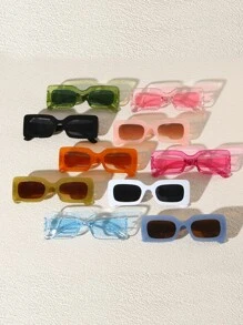 10pcs/Pack Unisex Plastic Frame Square Glasses, Suitable For Family Outing, Travel, Holiday Outfit, Sports Style, Driving, Beach, Music Festival, Daily Wear, Summer Accessory, Vacation, Elegant Style, Street Fashion, Sports, Party, Outdoor Activities, Fishing, Holiday - Multicolor - View 3