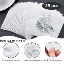 迪斯科派对鸡尾酒餐巾时尚一次性 70 年代 80 年代 90 年代派对用品鸡尾酒餐巾派对餐巾纸餐巾适用于订婚生日毕业典礼婴儿淋浴用品（银色，25 包）