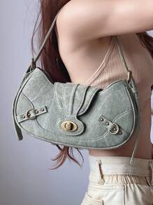 Vintage Fashion Canvas Shoulder Bag, Versatile - Army Green - View 2