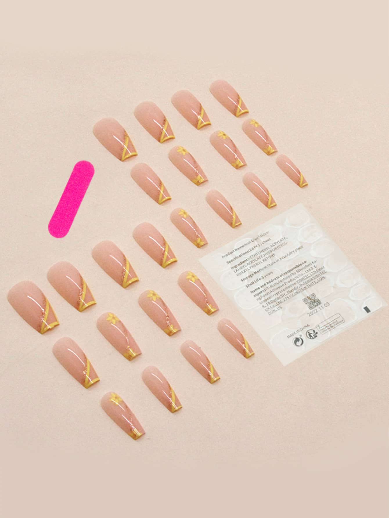 24pcs mid-length coffin-shaped fresh lemon yellow flashing lines fake nails  wearing manicure sheet & 1 rubbing strip & 1 jelly glue | SHEIN USA