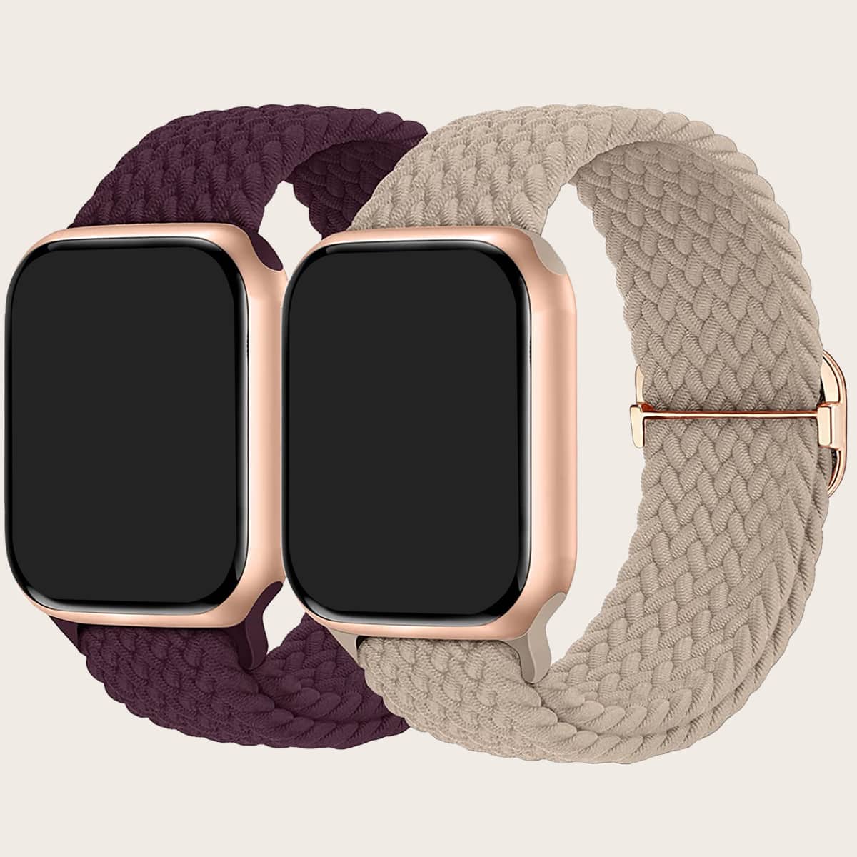 2入組男女通用可調節編織尼龍環繞手錶表帶,適用於apple Watch 49/45/44/42/41/40/38mm錶帶,適用於apple Watch系列ultra / Se / 8/7/6/5/4/3/2/1 - 彩色 - 查看 1