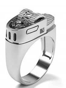 1pc Exaggerated Fashionable Zinc Alloy Lighter Shaped Ring Suitable For Couple Birthday Gift - Silver - View 1
