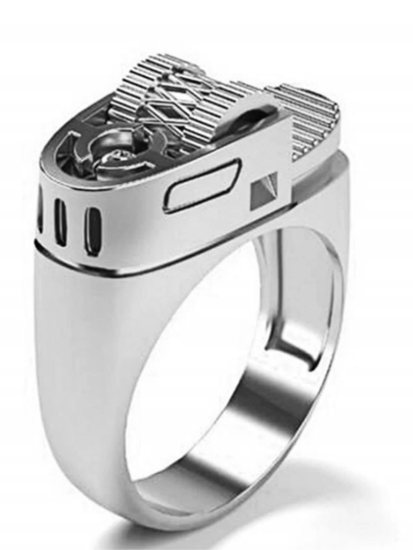 1pc Exaggerated Fashionable Zinc Alloy Lighter Shaped Ring Suitable For Couple Birthday Gift - Silver - View 1