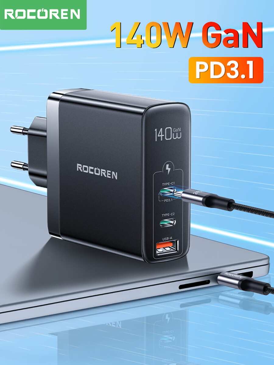 Cabezal de cargador rápido Rocoren 140W PD - Negro - Ver 1