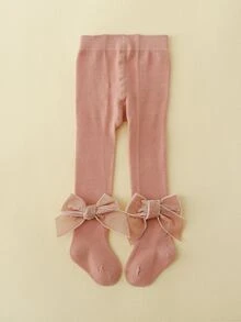 2pcs Baby Girls Bow Knot Solid Color Tights Suitable For Daily Wear - Multicolor - View 5