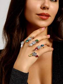 1入組性彩色玻璃方晶鋯石手環 - 銀色 - 查看 1