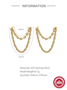 2Pcs S925 Sterling Silver Long And Short Double Layer Chain Tassel Earrings Earrings Earrings Women Party Jewelry Fine Jewelry Holiday