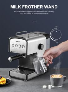 Ihomekee Espresso Machine 15 Bar, Coffee Maker For Cappuccino And Latte Maker With Milk Frother Steam Wand, 1350W Fast Heating Coffee Machine For Home, Office - CM6822 - Silver - View 3