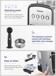 Ihomekee Espresso Machine 15 Bar, Coffee Maker For Cappuccino And Latte Maker With Milk Frother Steam Wand, 1350W Fast Heating Coffee Machine For Home, Office - CM6822 - Silver - View 6