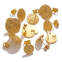 2入組不銹鋼耳環底座圓形耳環用品耳環成分連接器DIY首飾配件耳環 - 金黃色 - 查看 1