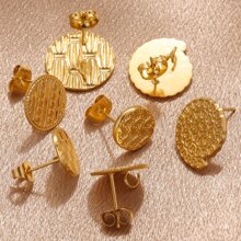 2入組不銹鋼耳環底座圓形耳環用品耳環成分連接器DIY首飾配件耳環 - 金黃色 - 查看 4
