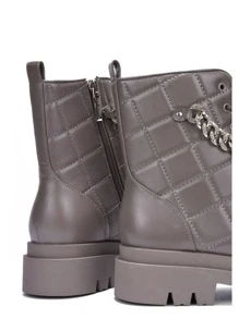 Women's  Diamond Stitch Rhinestone Chain Booties - Lug, Platform Round Toe Combat Boots Mid Heel For Festival Shoes