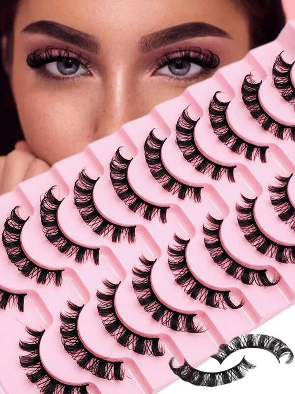 Asiteo 10 pares de pestañas D Curl 3D de imitación de visón reutilizables, estilo de extensiones de pestañas en tiras con volumen DD Curl, pestañas postizas