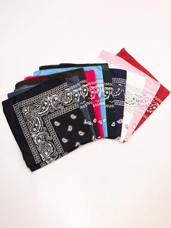 10pcs Polyester Paisley Bandana, Outdoor Sports Headwrap, Headscarf For Men & Women, Hip Hop Dance Bandana, Large Handkerchief 52*52cm Boho