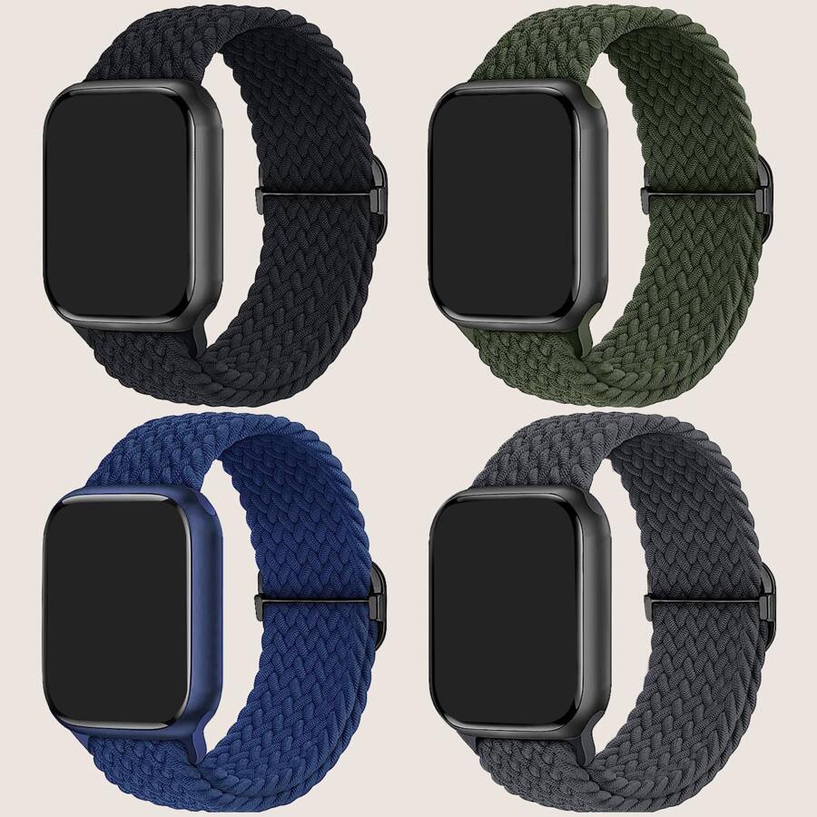 4入組長度可調的編織尼龍帶，配有整合扣環，男女適用，適用於Apple Watch Ultra/Se/8/7/6/5/4/3/2/1，49/45/44/42/41/40/38mm - 彩色 - 查看 1