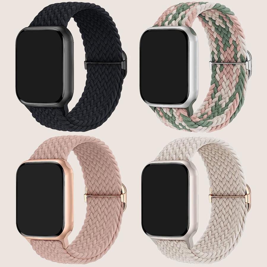 4入組中性可調節編織尼龍一片式扣飾錶帶49/45/44/42/41/40/38mm適用於Apple WatchUltra/SE/8/7/6/5/4/3/2/1 - 彩色 - 查看 1