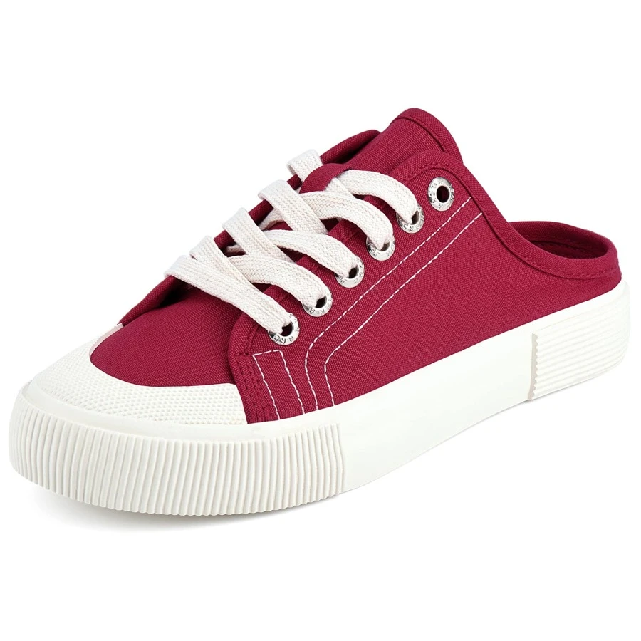 JENN ARDOR Women's Canvas Mules Shoes Backless Fashion Sneakers Slipper Low Top Slip-On Flats Shoes - 紅色 - 查看 1