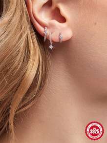 3入組s925銀質3片花瓣鑲鑽耳環,女性每日配飾精品珠寶,耳釘式