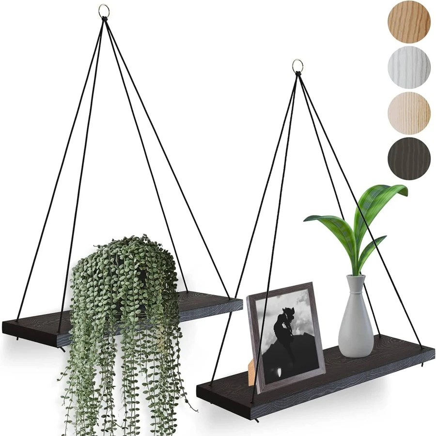 1pc Bohemian Wooden Wall Hanging Shelves, Macrame Hanging Plant Shelf
