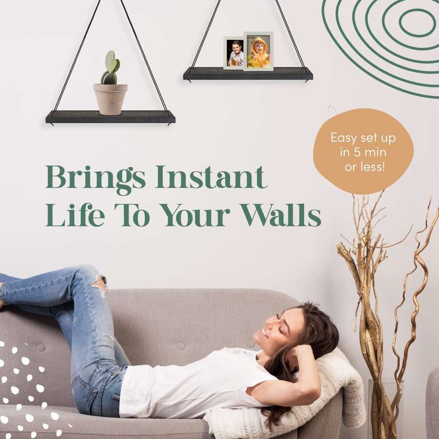 1pc Bohemian Wooden Wall Hanging Shelves, Macrame Hanging Plant Shelf