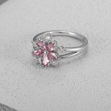 MONALLY 1 chiếc nhẫn thép không gỉ cao cấp màu hồng hoa anh đào đính đá Cubic Zirconia, quà tặng sinh nhật, hẹn hò, ngày Valentine cho nữ. - Hồng - Xem 3