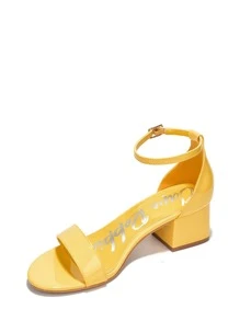 Round Women's Open Toe Mid Block Heels - Màu vàng - Xem 4