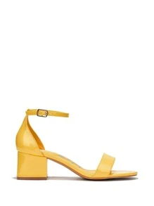 Round Women's Open Toe Mid Block Heels - Màu vàng - Xem 3