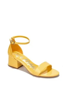 Round Women's Open Toe Mid Block Heels - Màu vàng - Xem 2