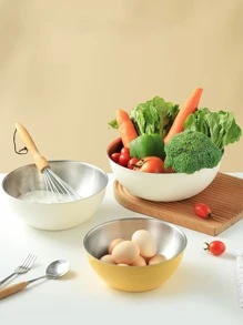 1pc Stainless Steel Salad Bowl With Butter Print, For Baking, Cooking, Fruits - White - View 8