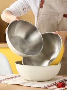 1pc Stainless Steel Salad Bowl With Butter Print, For Baking, Cooking, Fruits - White - View 9