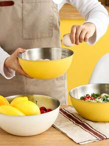 1pc Stainless Steel Salad Bowl With Butter Print, For Baking, Cooking, Fruits - White - View 2
