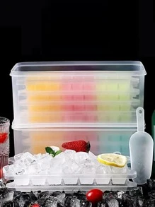 Ice Cube Trays And Storage Container Set With Shovel Lid, Stackable Plastic Ice Mold Makers For Cool Drinks - Clear - View 3