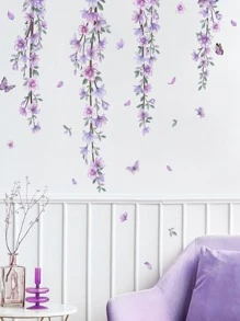 mama look 1 miếng dán tường hoa dây leo màu tím có thể tháo rời cho phòng khách, phòng ngủ, nhãn dán, decal dán tường, decal vinyl để trang trí nhà cửa, vật dụng trang trí mùa xuân làm mới ngôi nhà của bạn, nhãn dán trang trí Rama quà tặng sinh nhật tốt nghiệp - Màu tím - Xem 1