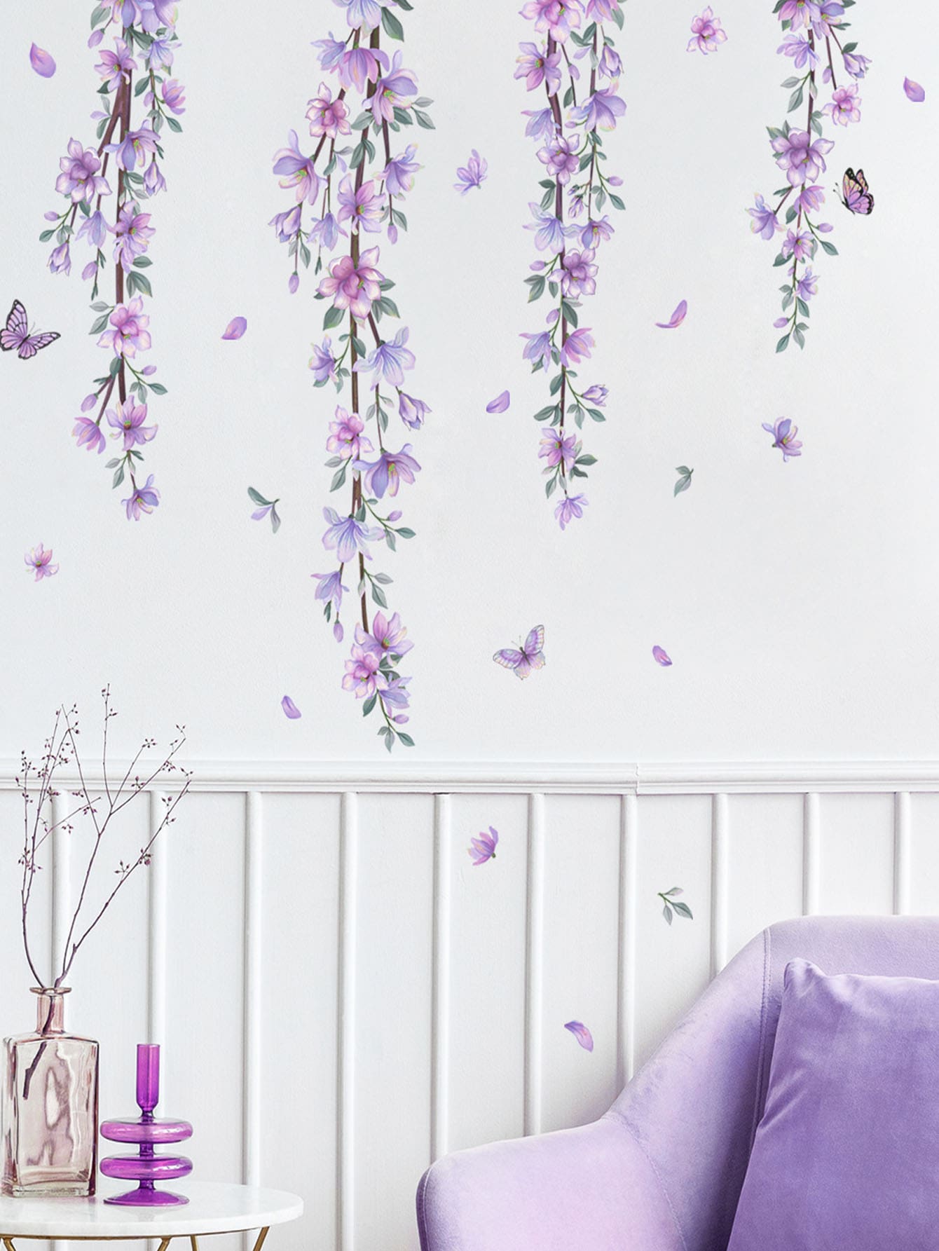 mama look 1 miếng dán tường hoa dây leo màu tím có thể tháo rời cho phòng khách, phòng ngủ, nhãn dán, decal dán tường, decal vinyl để trang trí nhà cửa, vật dụng trang trí mùa xuân làm mới ngôi nhà của bạn, nhãn dán trang trí Rama quà tặng sinh nhật tốt nghiệp - Màu tím - Xem 1