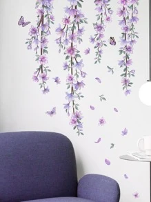 mama look 1 miếng dán tường hoa dây leo màu tím có thể tháo rời cho phòng khách, phòng ngủ, nhãn dán, decal dán tường, decal vinyl để trang trí nhà cửa, vật dụng trang trí mùa xuân làm mới ngôi nhà của bạn, nhãn dán trang trí Rama quà tặng sinh nhật tốt nghiệp - Màu tím - Xem 3