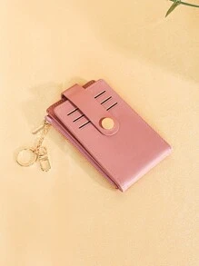 極簡風格按扣卡包拉鍊PU皮革 - 粉色 - 查看 1