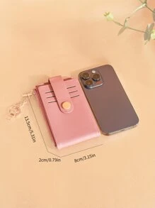 極簡風格按扣卡包拉鍊PU皮革 - 粉色 - 查看 2
