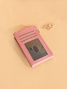 極簡風格按扣卡包拉鍊PU皮革 - 粉色 - 查看 3