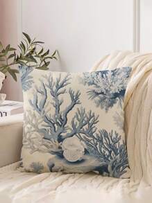 1pc Coral Pattern Single-Sided Printed Pillow Cover (Pillow Insert Not Included), Modern Style Polyester Super Soft Material Square Soft & Comfortable Decorative Cushion Cover, Suitable For Bedroom & Living Room Decor