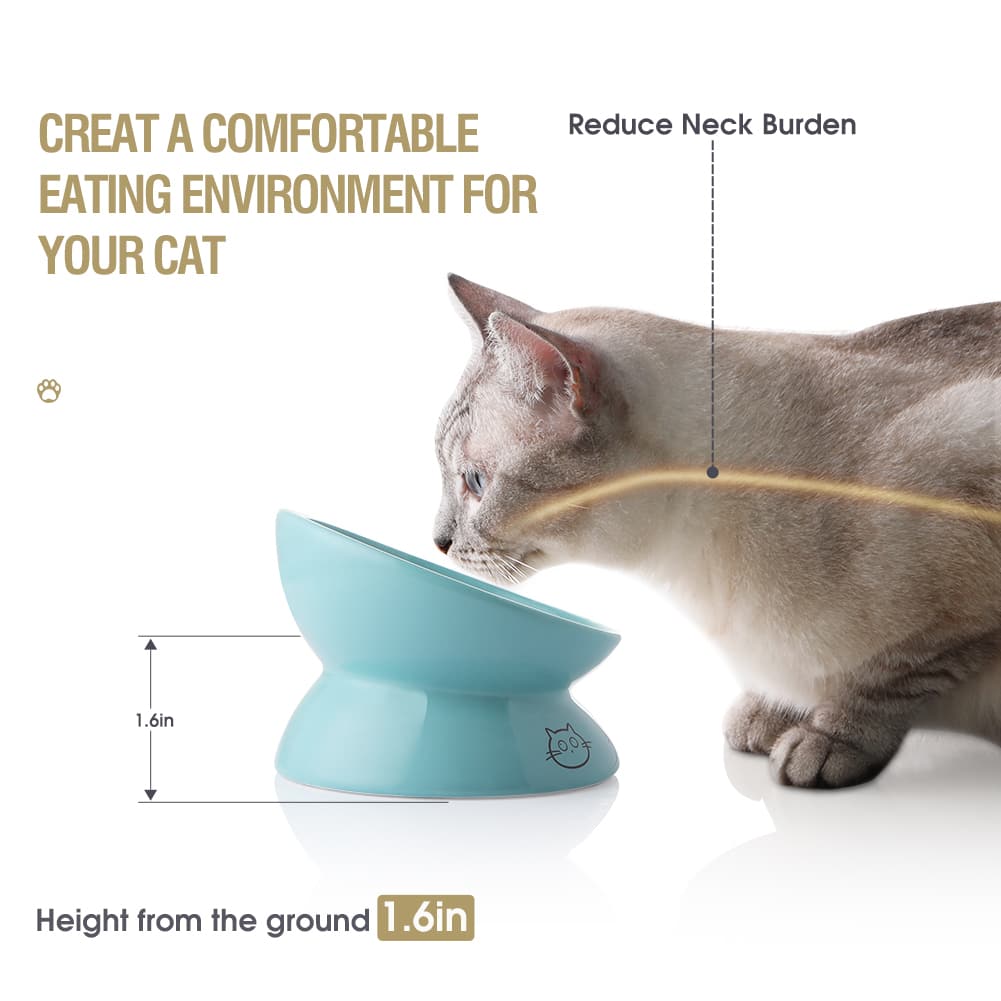Sweejar Ceramic Raised Cat Bowls, Slanted Cat Dish Food or Water Bowls