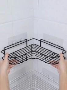 1入組浴室配件免打孔角落浴室架子浴室固定裝置鍛鐵收納架廚房三角架牆架子 - 黑色 - 查看 5