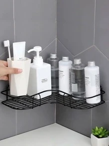 1入組浴室配件免打孔角落浴室架子浴室固定裝置鍛鐵收納架廚房三角架牆架子 - 黑色 - 查看 2